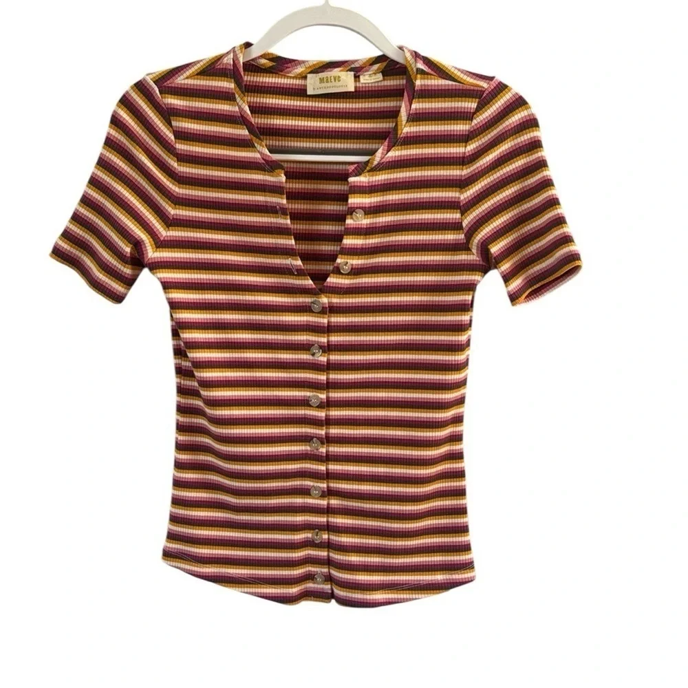 Maeve by Anthropologie Multi Striped Ribbed Top size XS - Picture 2 of 8